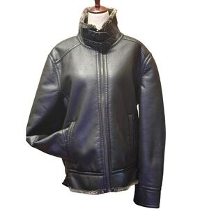 BLACK RIVET Faux Leather Fur Lined Moto Jacket Women's Size M Black‎